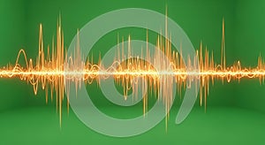 Dynamic Golden Audio Waveform on Green Background, Sound Visualization, Technology Concept