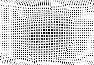 Abstract black and white halftone pattern with wavy distortion effect