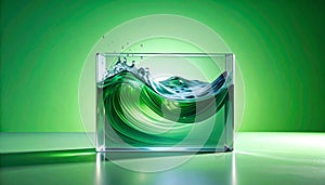 Dynamic Green Liquid Wave in a Glass Container