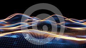 Dynamic Grid Waveform Data Stream Visualization On Black Background
