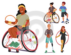 Dynamic Group Of Young, Differently-abled Children Athlete Characters Portrayed In Moments Of Joy And Activity photo