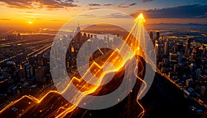 Dynamic Growth Visualization in a Futuristic Cityscape photo