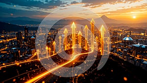 Dynamic Growth Visualization in a Futuristic Cityscape photo