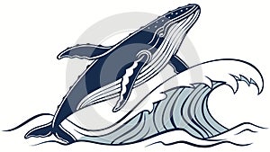 Dynamic Humpback Whale Breaching from Ocean Waves, vector design Generative AI