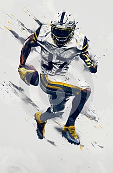 Dynamic hyperrealistic illustration of an American football player in full action photo