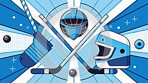 Dynamic Ice Hockey Equipment Illustration with Vibrant Blue Background