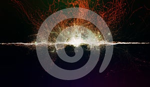 Illustration of fire-colored particles exploding on a horizontal line photo