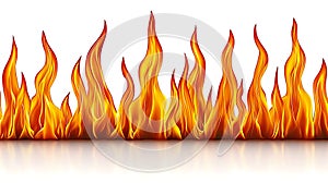 Vivid flames border realistic fire effect on white background illustration