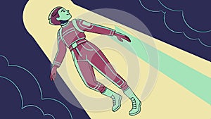 Dynamic illustration of a superhero flying with a trail of light vector design Generative AI