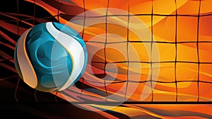 Dynamic illustration of a volleyball against an abstract fiery backdrop.