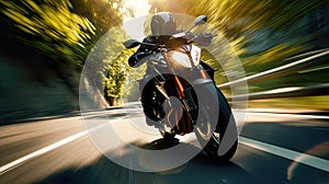 dynamic image captures a motorcycle in action on a road, embodying the thrill of high-speed motion