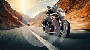 dynamic image captures a motorcycle in action on a road, embodying the thrill of high-speed motion