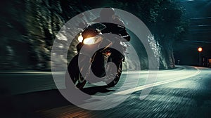 dynamic image captures a motorcycle in action on a road, embodying the thrill of high-speed motion