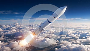 Rocket Ascends Through Clouds on a Stellar Journey