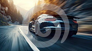 Dynamic image captures a sport car in action on a road, showcasing the exhilaration of high-speed motion