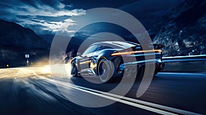 Dynamic image captures a sport car in action on a road, showcasing the exhilaration of high-speed motion