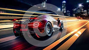 Dynamic image captures a sport car in action on a road, showcasing the exhilaration of high-speed motion