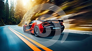 Dynamic image captures a sport car in action on a road, showcasing the exhilaration of high-speed motion