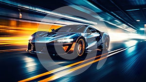 Dynamic image captures a sport car in action on a road, showcasing the exhilaration of high-speed motion