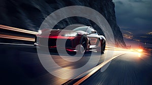 Dynamic image captures a sport car in action on a road, showcasing the exhilaration of high-speed motion