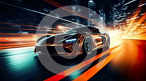 Dynamic image captures a sport car in action on a road, showcasing the exhilaration of high-speed motion