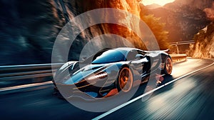 Dynamic image captures a sport car in action on a road, showcasing the exhilaration of high-speed motion