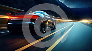 Dynamic image captures a sport car in action on a road, showcasing the exhilaration of high-speed motion