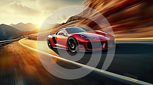 Dynamic image captures a sport car in action on a road, showcasing the exhilaration of high-speed motion photo