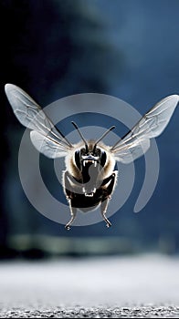 Frontal view of bee with detailed, fierce expression photo