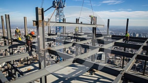 High-Rise Construction: Steel Frame and Workers