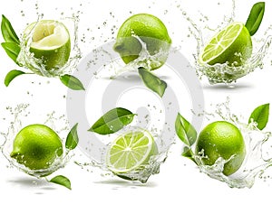 a dynamic image of exploding limes, a concept for refreshment