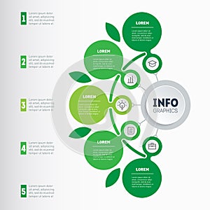 Dynamic infographics or mind map of eco technology or education process with 5 steps. Template of a chart, mind map or diagram.