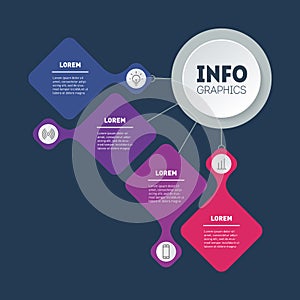 Dynamic infographics or mind map of technology or education process with four steps. Business presentation or infographic with 4