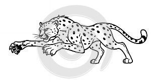 Dynamic Leaping Cheetah Illustration Black and White