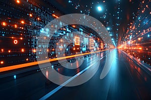 Futuristic Digital Highway with Data Streams for Technology Concept Generative AI photo