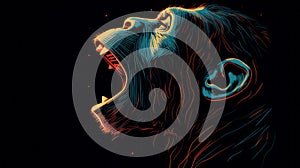 Dynamic Line Work: Yawning Gorilla In Fluorescent Lights photo