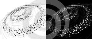 Dynamic lines and dots in perspective. Spiral like big data, speed or space concept. Black shape on a white background and the