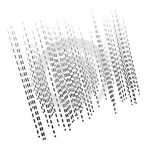 Dynamic lines pattern. Stripes half-tone element. Dashed, segments vertical straight streaks, strips. Linear, lineal design