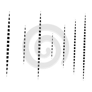 Dynamic lines pattern. Stripes half-tone element. Dashed, segments vertical straight streaks, strips. Linear, lineal design