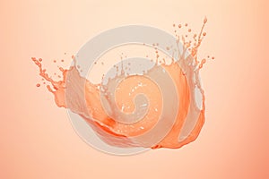 Dynamic liquid splashes. Peach colored abstract monochrom gradient background. Peach fuzz color of year 2024