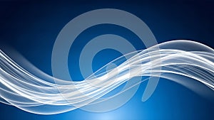 Dynamic Luminous White Waves Flowing Across a Deep Blue Gradient Abstract Background