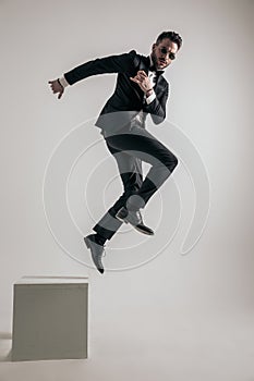 Dynamic man wearing tuxedo illustrating concept of new life