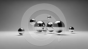 Dynamic Metallic Spheres Render Abstract Silver Orbs Floating Background Element