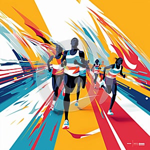 Dynamic Minimalist Art: Race Day Finish Line with Musical Elements