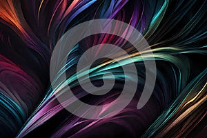 A dynamic mixture of RGB colors spiraling and intertwining over a dark background. Abstract art featuring vibrant hues and photo