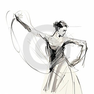 Dynamic Motion: Hand Drawn Sketch Of Woman In White Dress photo
