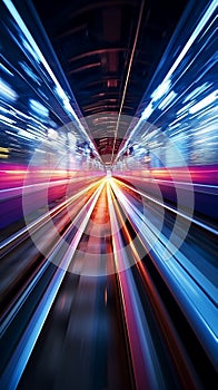 Dynamic motion light patterns on an MRT track create abstract brilliance.