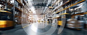 The Dynamic Movement of Forklifts in a Modern Warehouse Environment.AI generated image