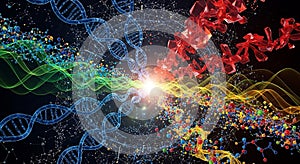 Dynamic Multi-Omics Visualization Integrating Genomics, Proteomics, and Metabolomics Networks in a Vibrant Scientific Scene