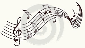 Dynamic Music Score with Flowing Notes and Treble Clef, vector design Generative AI